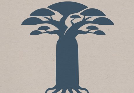 Ein grafisch dargestellter Baum in Blau auf hellem Grund. 
